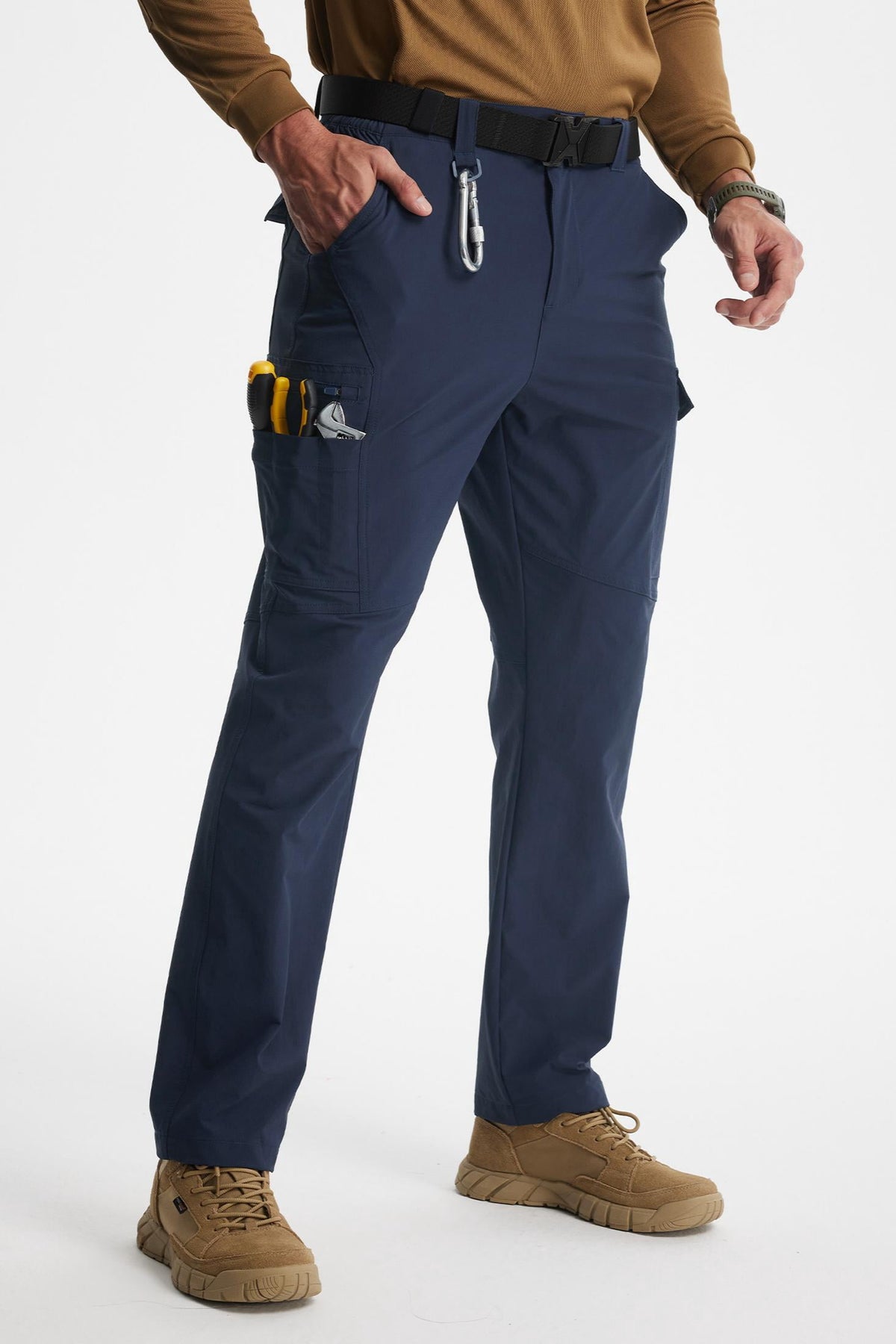 MASKERT Men's Work Pants Hiking Cargo Pants Water Resistant Stretch Outdoor Trousers with 9 Pockets - Navy Blue - 40W*30L