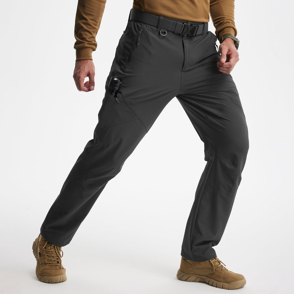MASKERT Mens Hiking Pants Lightweight Cargo Pants Quick Dry Water Resistant Stretchy Straight Leg Travel Pant - Carbon Grey - 32W*30L