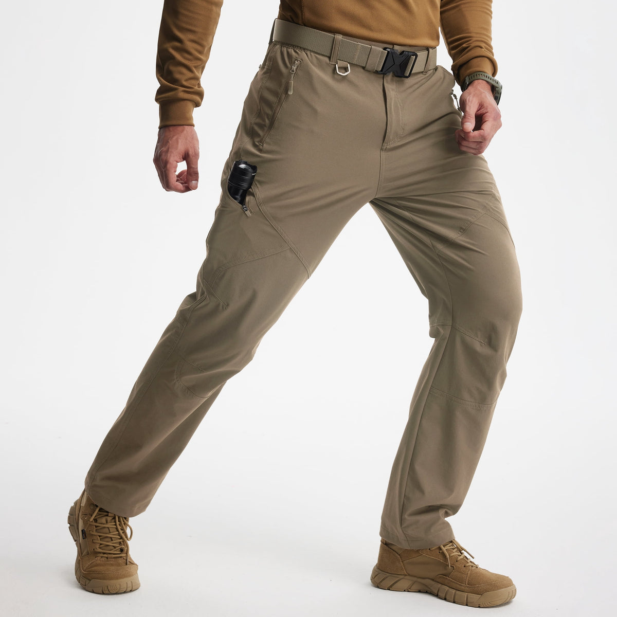 MASKERT Mens Hiking Pants Lightweight Cargo Pants Quick Dry Water Resistant Stretchy Straight Leg Travel Pant - Khaki - 38W*30L