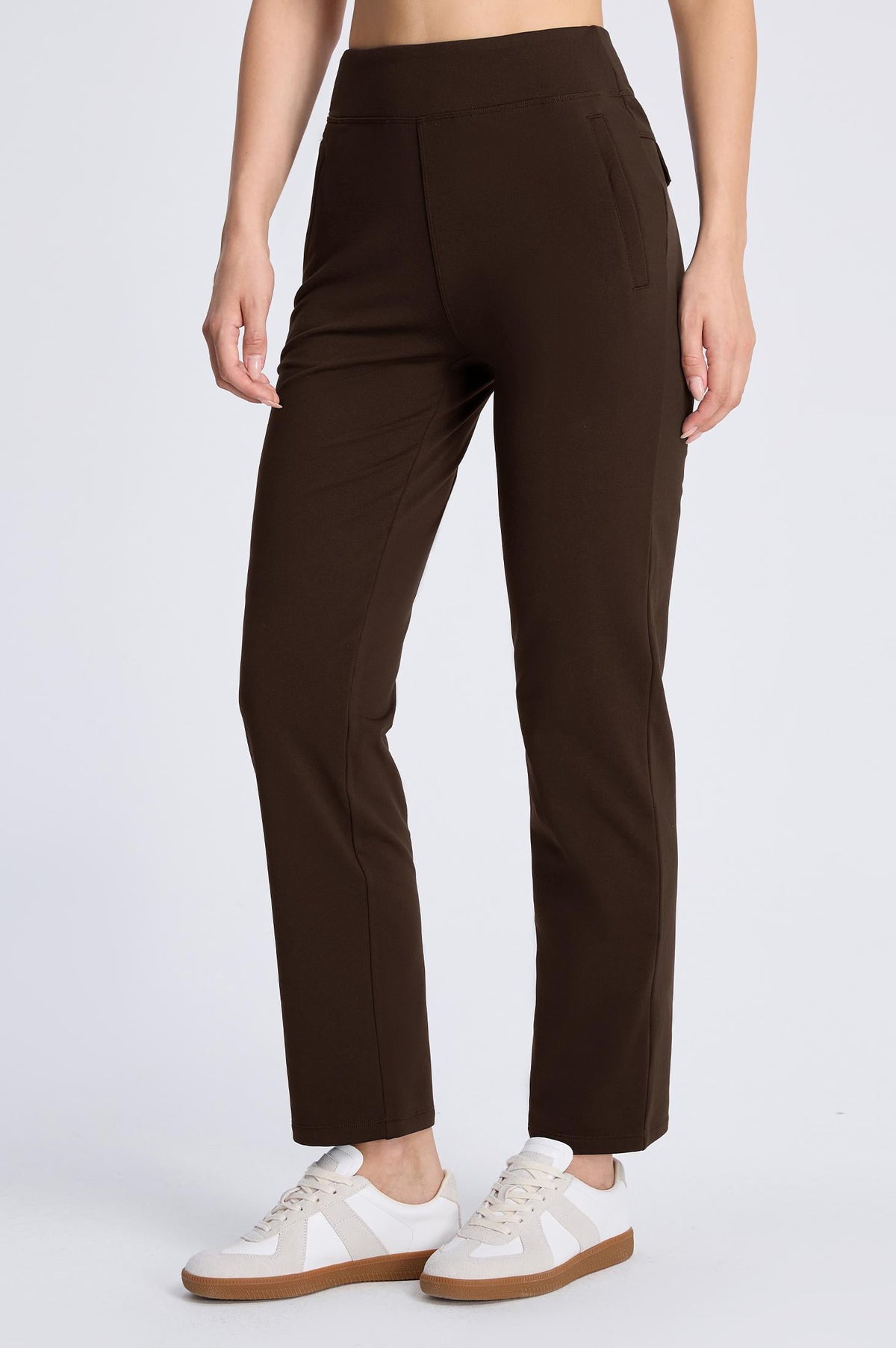 MASKERT Women¡¯s Fleece Lined Pants, High Waisted Stretch Casual Pants, Warm Straight Leg Tapered Pants for Winter, Golf, Hiking & Daily Wear - Brown - XS - 29