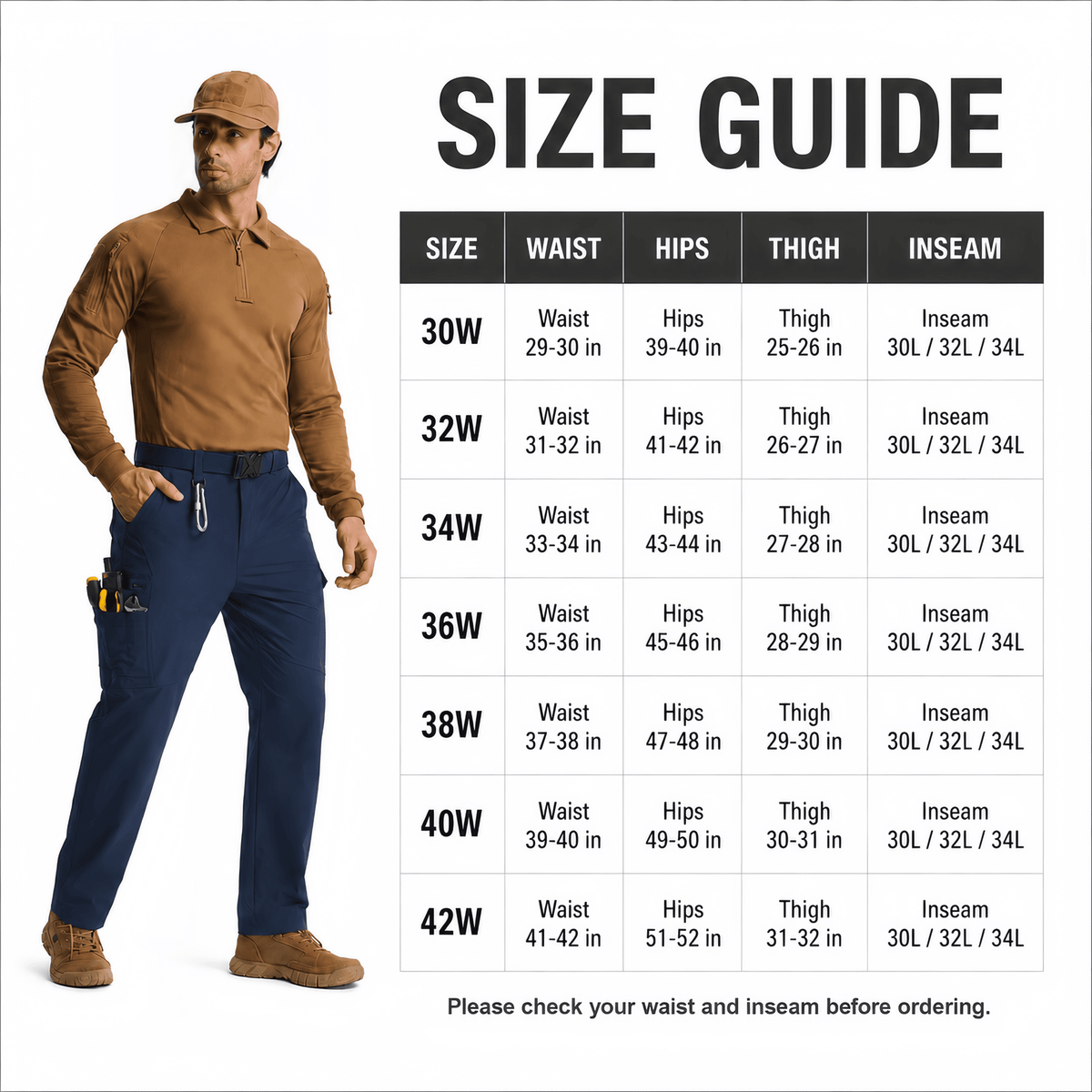 YAPPO Men's Work Pants, Water-Resistant Stretch Hiking Cargo Pants with 9 Pockets - Navy Blue - image 4