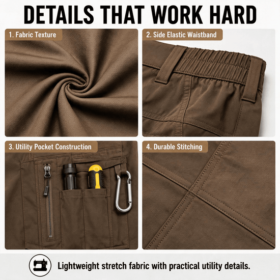 YAPPO Men's Work Pants, Water-Resistant Stretch Hiking Cargo Pants with 9 Pockets - Brown - image 4