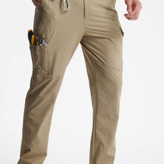 MASKERT Men's Work Pants Hiking Cargo Pants Water Resistant Stretch Outdoor Trousers with 9 Pockets - Stone Khaki - 42W*30L