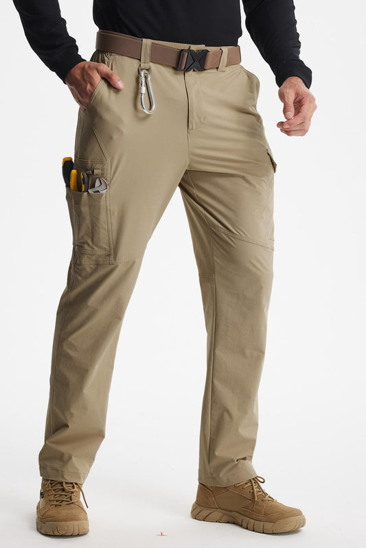 MASKERT Men's Work Pants Hiking Cargo Pants Water Resistant Stretch Outdoor Trousers with 9 Pockets - Stone Khaki - 42W*30L