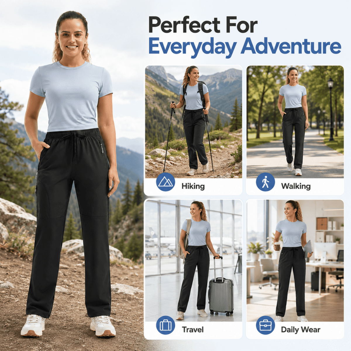 YAPPO Women's Hiking Pants Lightweight Quick Dry Cargo Pants, Water Resistant UPF 50+ Travel Outdoor Pants with 5 Zipper…