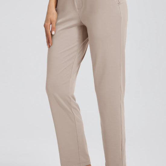 MASKERT Women's Stretchy Casual Pants, High Waisted Ankle Pants with 4 Pockets, Lightweight Travel Work Pants for Women, Business Casual Pants for Office and Golf - Beige - M - 25