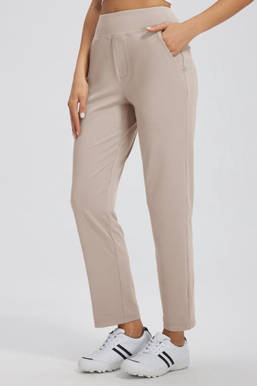MASKERT Women's Stretchy Casual Pants, High Waisted Ankle Pants with 4 Pockets, Lightweight Travel Work Pants for Women, Business Casual Pants for Office and Golf - Beige - M - 25