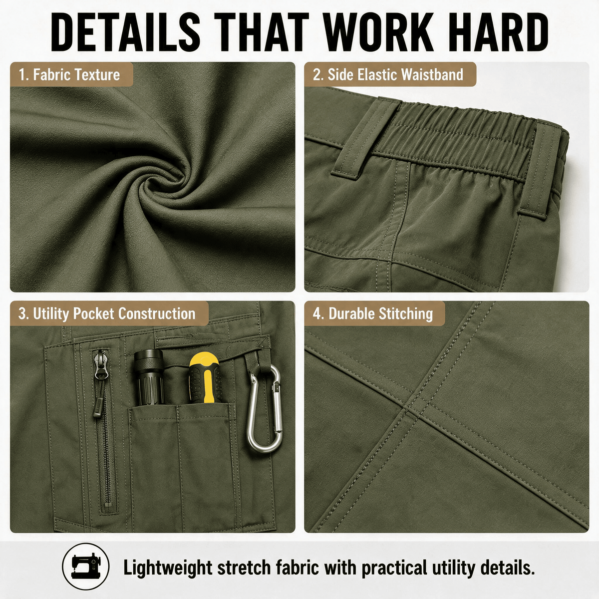 YAPPO Men's Work Pants, Water-Resistant Stretch Hiking Cargo Pants with 9 Pockets - Olive Green - image 7