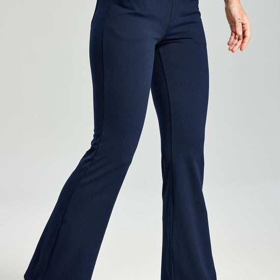 MASKERT Women's Fleece Lined Bootcut Pants,High Waisted Stretch Casual Pants,Warm Winter Pants with 4 Pockets - Navy - XL