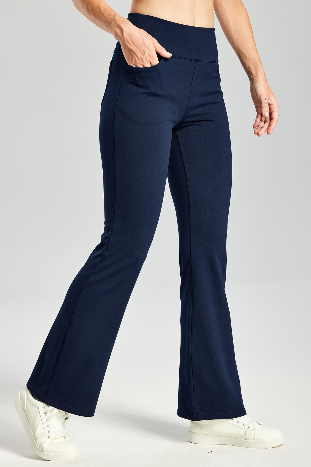 MASKERT Women's Fleece Lined Bootcut Pants,High Waisted Stretch Casual Pants,Warm Winter Pants with 4 Pockets - Navy - XL