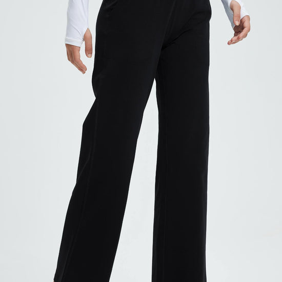 MASKERT Women¡¯s High-Waist Fleece-Lined Straight Leg Pants - Black - L