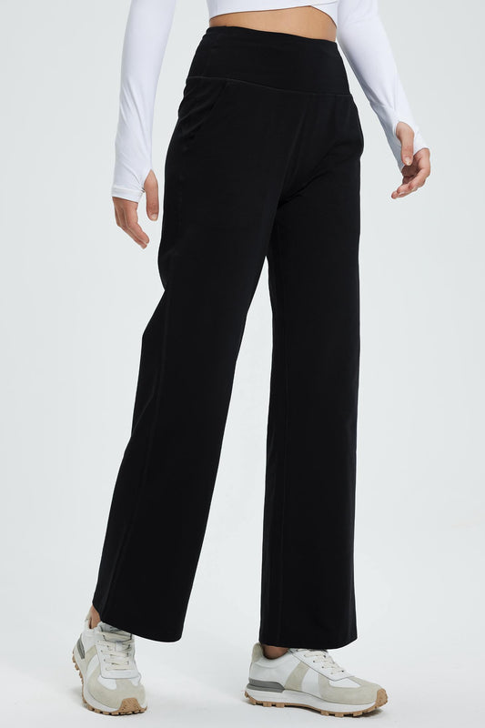 MASKERT Women¡¯s High-Waist Fleece-Lined Straight Leg Pants - Black - L