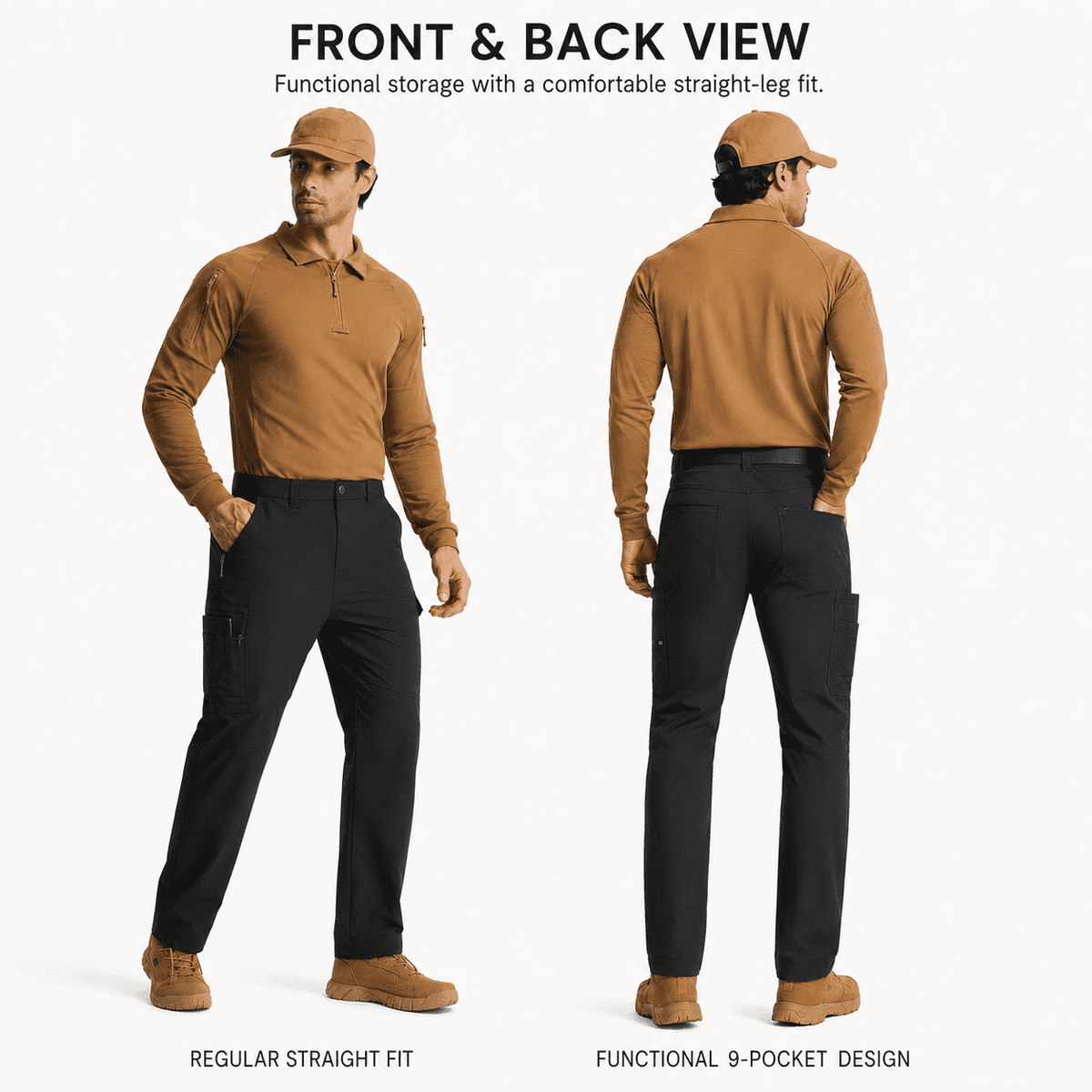 YAPPO Men's Work Pants, Water-Resistant Stretch Hiking Cargo Pants with 9 Pockets - Black - image 3