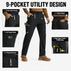 YAPPO Men's Work Pants, Water-Resistant Stretch Hiking Cargo Pants with 9 Pockets - Black - image 4