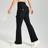 MASKERT Women's Fleece Lined Flare Pants, High Waisted Stretch Casual Pants, Water Resistant Warm Pants with 4 Pockets for Outdoor Travel and Daily Wear