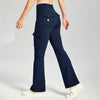 MASKERT Women's Fleece Lined Flare Pants, High Waisted Stretch Casual Pants, Water Resistant Warm Pants with 4 Pockets for Outdoor Travel and Daily Wear