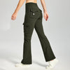 MASKERT Women's Fleece Lined Flare Pants, High Waisted Stretch Casual Pants, Water Resistant Warm Pants with 4 Pockets for Outdoor Travel and Daily Wear