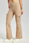 MASKERT Women's Fleece Lined Flare Pants, High Waisted Stretch Casual Pants, Water Resistant Warm Pants with 4 Pockets for Outdoor Travel and Daily Wear - Khaki - XXL - 29