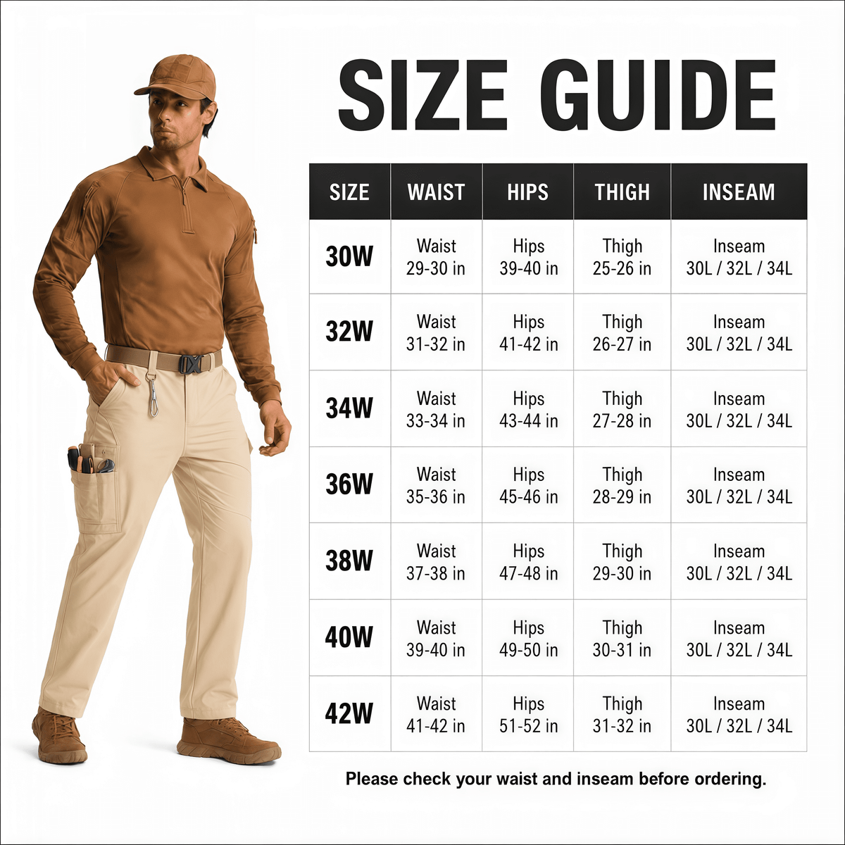 YAPPO Men's Work Pants, Water-Resistant Stretch Hiking Cargo Pants with 9 Pockets - Khaki - image 6