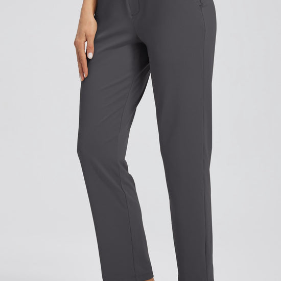 MASKERT Women's Stretchy Casual Pants, High Waisted Ankle Pants with 4 Pockets, Lightweight Travel Work Pants for Women, Business Casual Pants for Office and Golf - Dark Grey - XS - 27