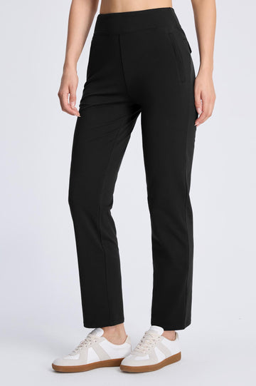 MASKERT Women¡¯s Fleece Lined Pants, High Waisted Stretch Casual Pants, Warm Straight Leg Tapered Pants for Winter, Golf, Hiking & Daily Wear - Black - L - 29