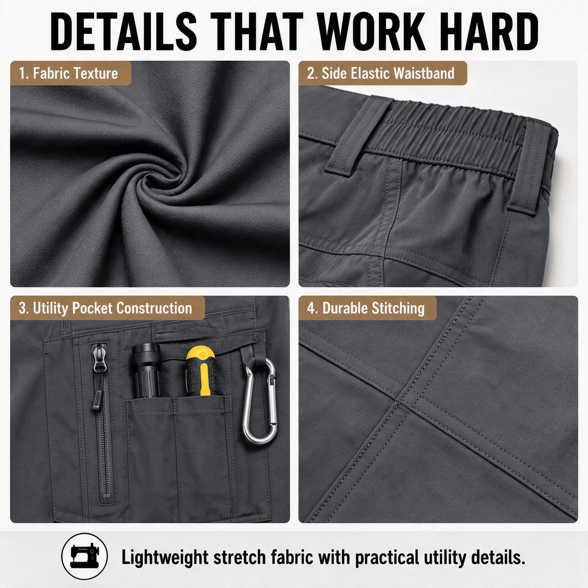 YAPPO Men's Work Pants, Water-Resistant Stretch Hiking Cargo Pants with 9 Pockets - Dark Grey - image 6