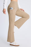 MASKERT Women¡¯s Fleece Lined Flare Pants, High Waist Stretch Casual Pants with Cargo Pockets, Soft Warm Bootcut Pants for Fall Winter - Khaki - L - 29