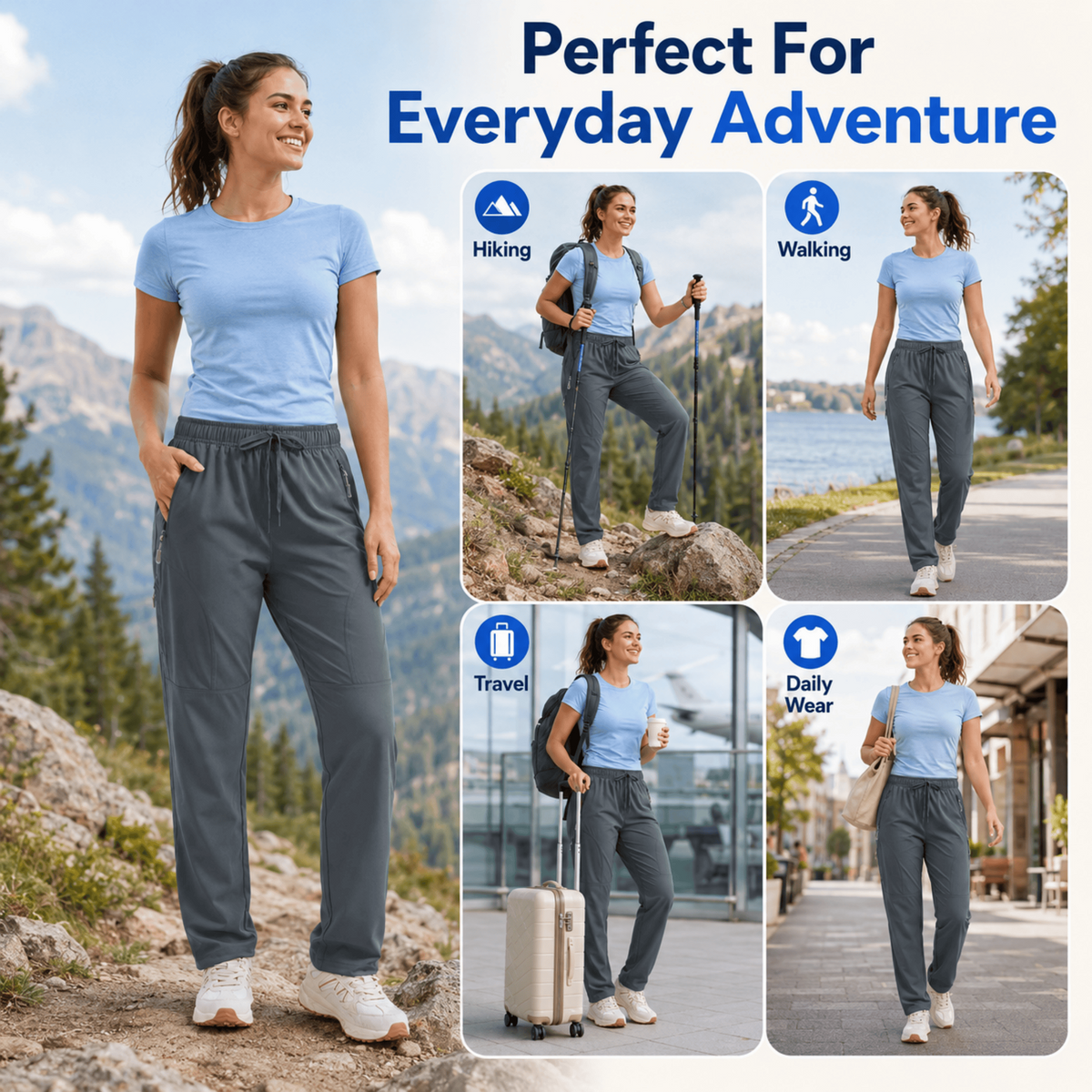 YAPPO Women's Hiking Pants Lightweight Quick Dry Cargo Pants, Water Resistant UPF 50+ Travel Outdoor Pants with 5 Zipper…