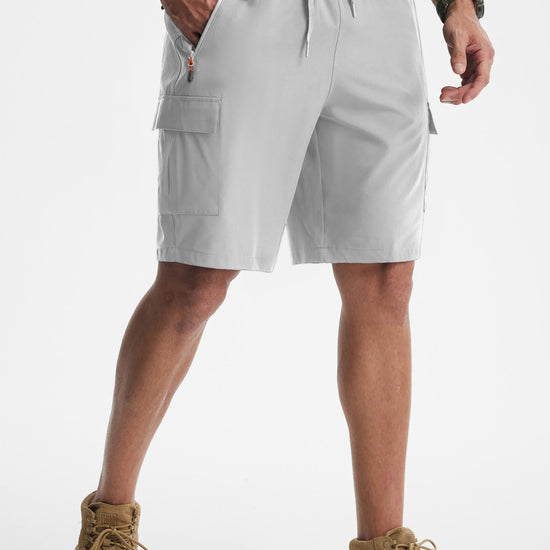 MASKERT Men's Hiking Shorts Lightweight Quick Dry Athletic Casual Shorts for Golf Outdoor Active Zipper Pockets - Light Grey - S