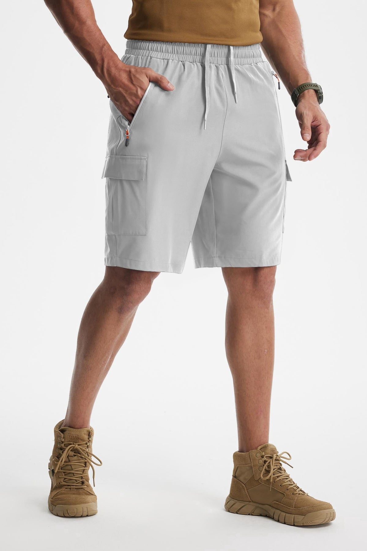 MASKERT Men's Hiking Shorts Lightweight Quick Dry Athletic Casual Shorts for Golf Outdoor Active Zipper Pockets - Light Grey - S