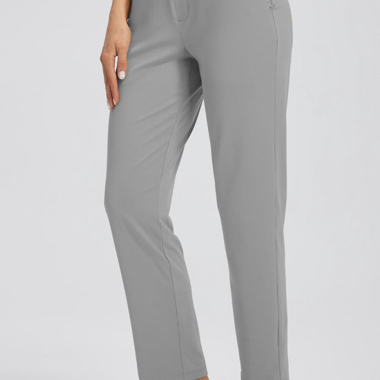 MASKERT Women's Stretchy Casual Pants, High Waisted Ankle Pants with 4 Pockets, Lightweight Travel Work Pants for Women, Business Casual Pants for Office and Golf - Grey - XS - 27