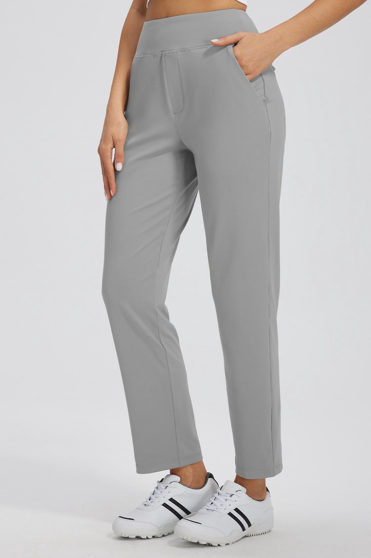 MASKERT Women's Stretchy Casual Pants, High Waisted Ankle Pants with 4 Pockets, Lightweight Travel Work Pants for Women, Business Casual Pants for Office and Golf - Grey - XS - 27