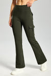 MASKERT Women's Fleece Lined Flare Pants, High Waisted Stretch Casual Pants, Water Resistant Warm Pants with 4 Pockets for Outdoor Travel and Daily Wear - Army Green - XL - 29