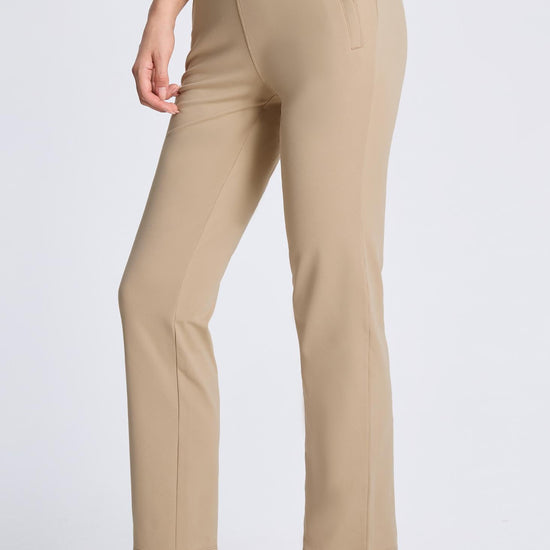 MASKERT Women¡¯s Fleece Lined Pants, High Waisted Stretch Casual Pants, Warm Straight Leg Tapered Pants for Winter, Golf, Hiking & Daily Wear - Khaki - XL - 29