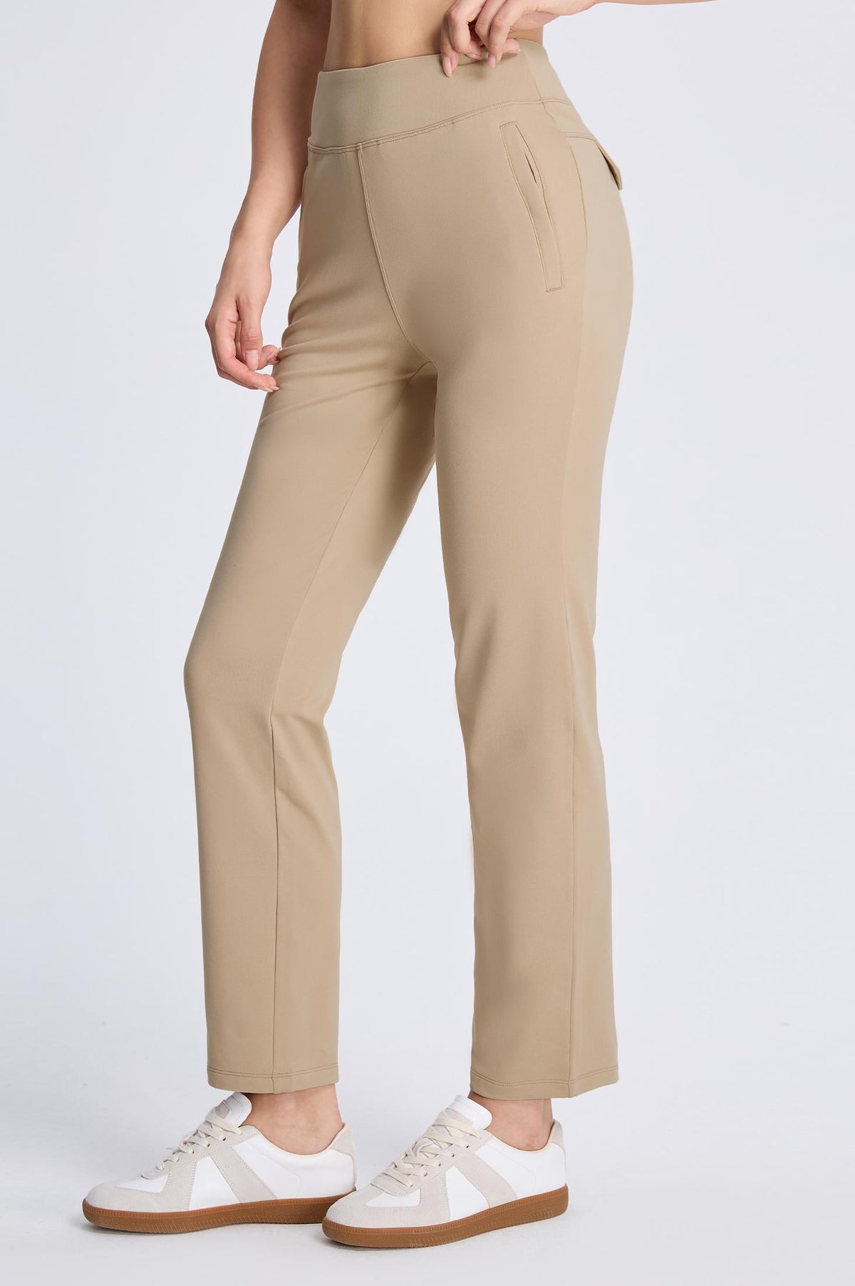 MASKERT Women¡¯s Fleece Lined Pants, High Waisted Stretch Casual Pants, Warm Straight Leg Tapered Pants for Winter, Golf, Hiking & Daily Wear - Khaki - XL - 29