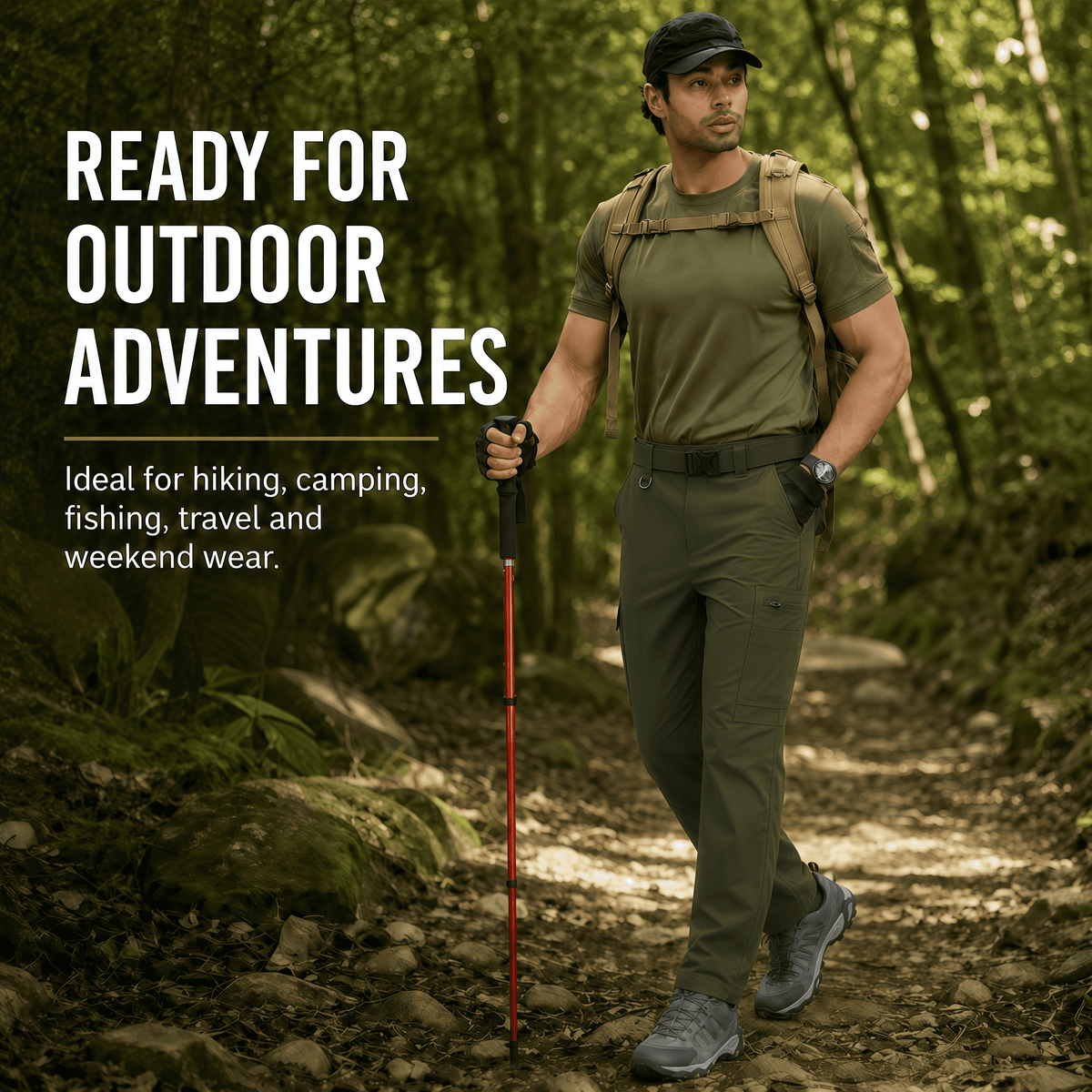 YAPPO Men's Work Pants, Water-Resistant Stretch Hiking Cargo Pants with 9 Pockets - Army Green - image 8