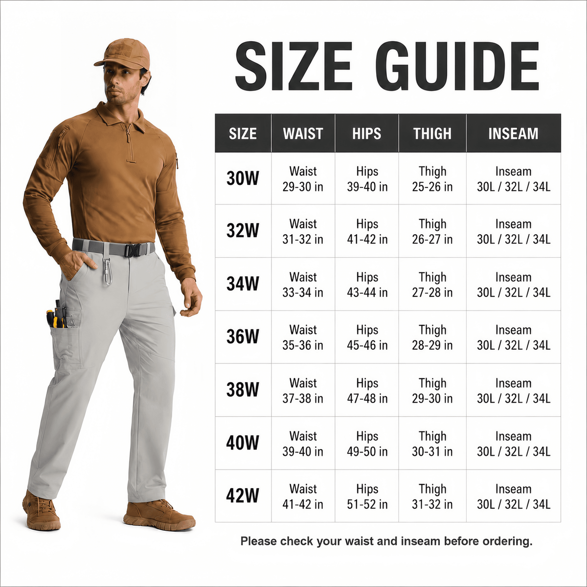 YAPPO Men's Work Pants, Water-Resistant Stretch Hiking Cargo Pants with 9 Pockets - Light Grey - image 6