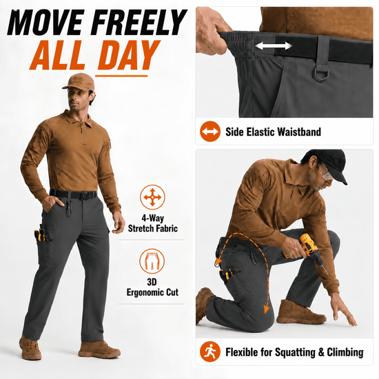 YAPPO Men's Work Pants, Water-Resistant Stretch Hiking Cargo Pants with 9 Pockets - Dark Grey - image 5