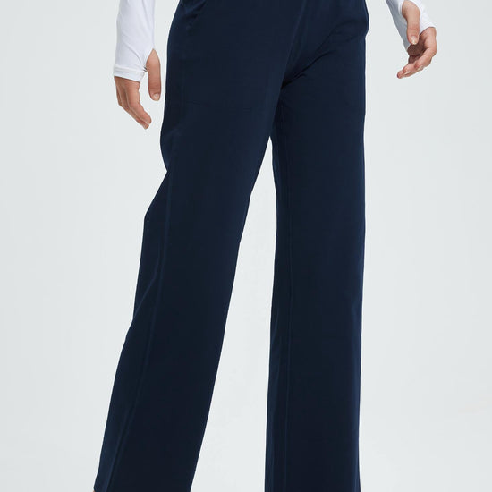 MASKERT Women¡¯s High-Waist Fleece-Lined Straight Leg Pants - Navy - L