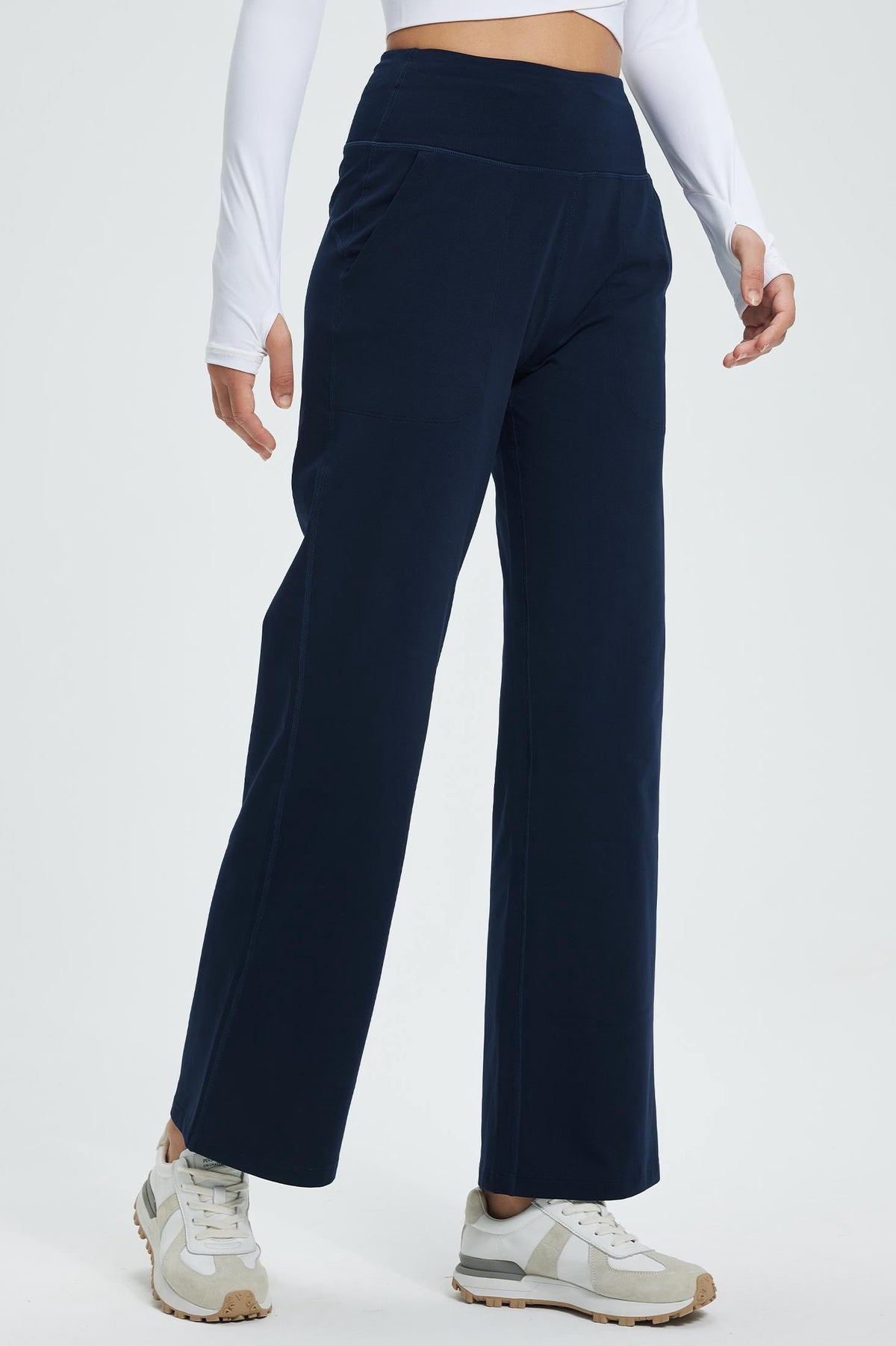 MASKERT Women¡¯s High-Waist Fleece-Lined Straight Leg Pants - Navy - L