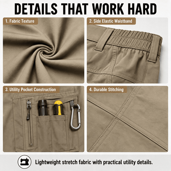 YAPPO Men's Work Pants, Water-Resistant Stretch Hiking Cargo Pants with 9 Pockets - Stone Khaki - image 4