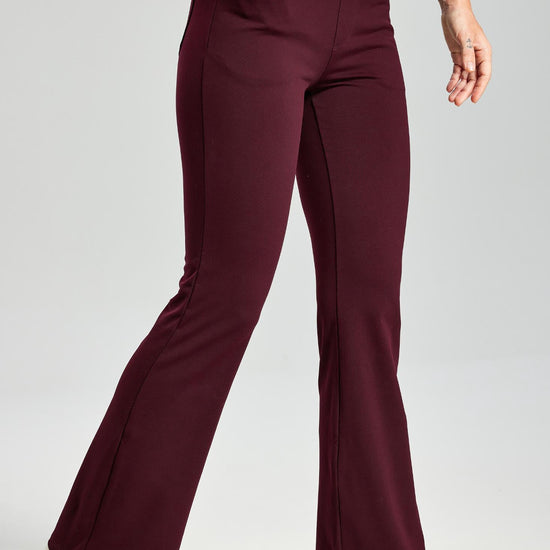 MASKERT Women's Fleece Lined Bootcut Pants,High Waisted Stretch Casual Pants,Warm Winter Pants with 4 Pockets - Burgundy - XXL