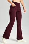 MASKERT Women's Fleece Lined Bootcut Pants,High Waisted Stretch Casual Pants,Warm Winter Pants with 4 Pockets - Burgundy - XXL