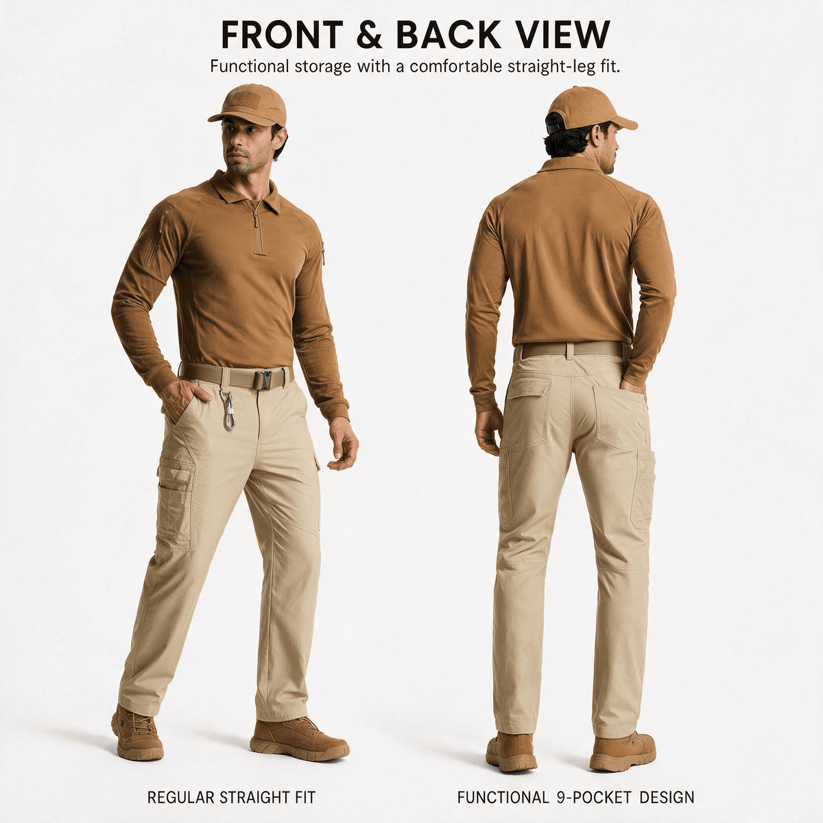 YAPPO Men's Work Pants, Water-Resistant Stretch Hiking Cargo Pants with 9 Pockets - Khaki - image 2