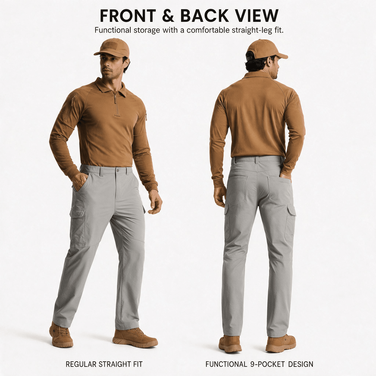 YAPPO Men's Work Pants, Water-Resistant Stretch Hiking Cargo Pants with 9 Pockets - Light Grey - image 5