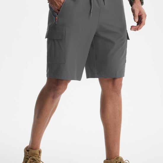 MASKERT Men's Hiking Shorts Lightweight Quick Dry Athletic Casual Shorts for Golf Outdoor Active Zipper Pockets - Grey - L