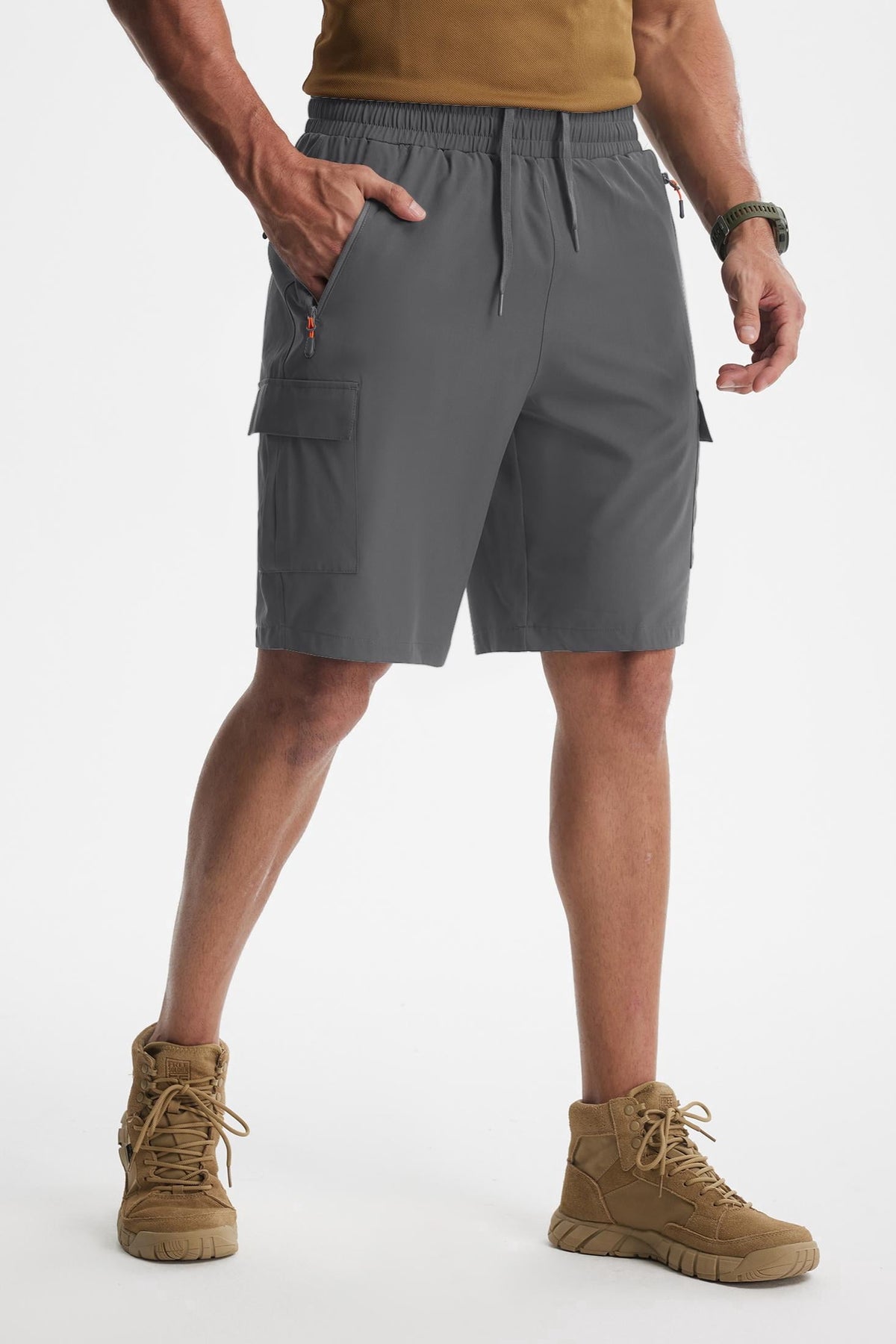 MASKERT Men's Hiking Shorts Lightweight Quick Dry Athletic Casual Shorts for Golf Outdoor Active Zipper Pockets - Grey - L