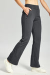 MASKERT Women's Fleece Lined Flare Pants, High Waisted Stretch Casual Pants with Zipper Pockets, Soft Warm Bootcut Pants for Fall Winter - Dark Gray - XXL - 29