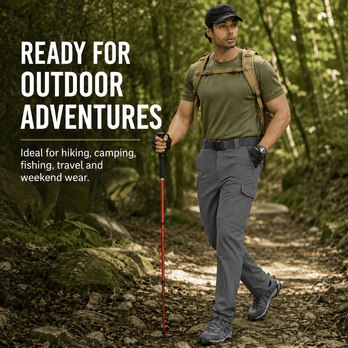 YAPPO Men's Work Pants, Water-Resistant Stretch Hiking Cargo Pants with 9 Pockets - Dark Grey - image 4