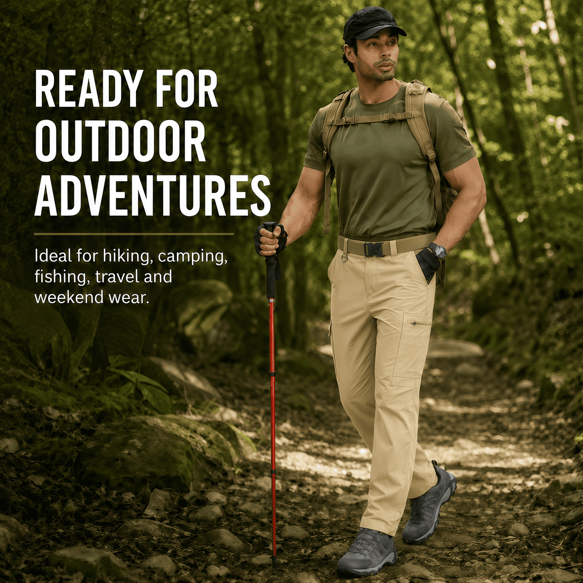 YAPPO Men's Work Pants, Water-Resistant Stretch Hiking Cargo Pants with 9 Pockets - Khaki - image 4